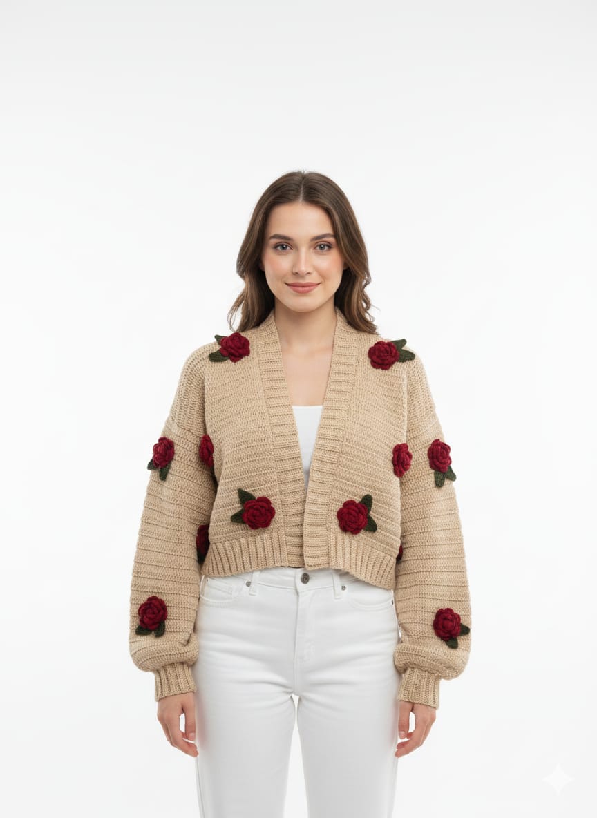 Crochet Floral Crop Cardigans in Roe's