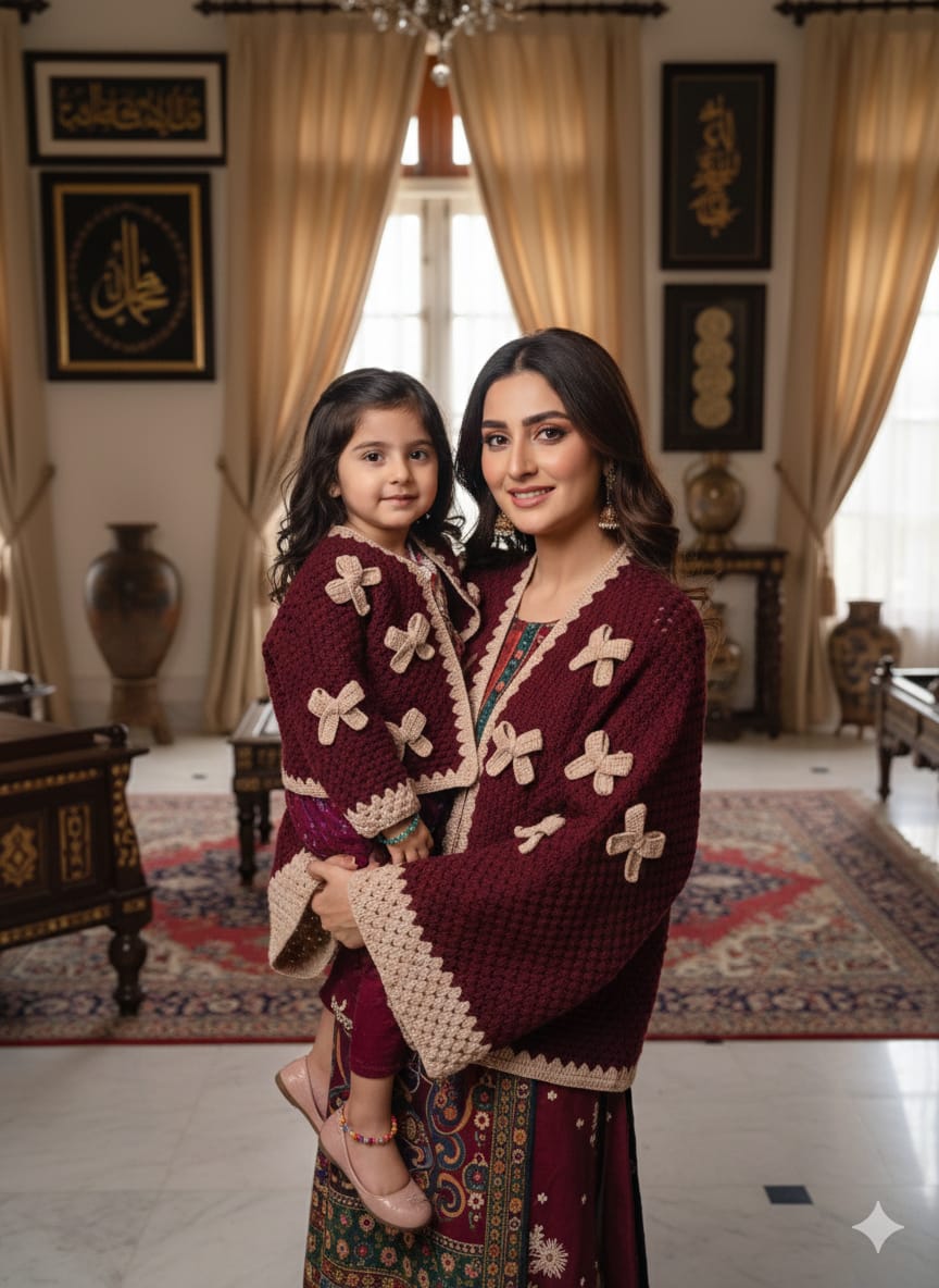 Mom & Daughter Matching Crochet Cardigan
