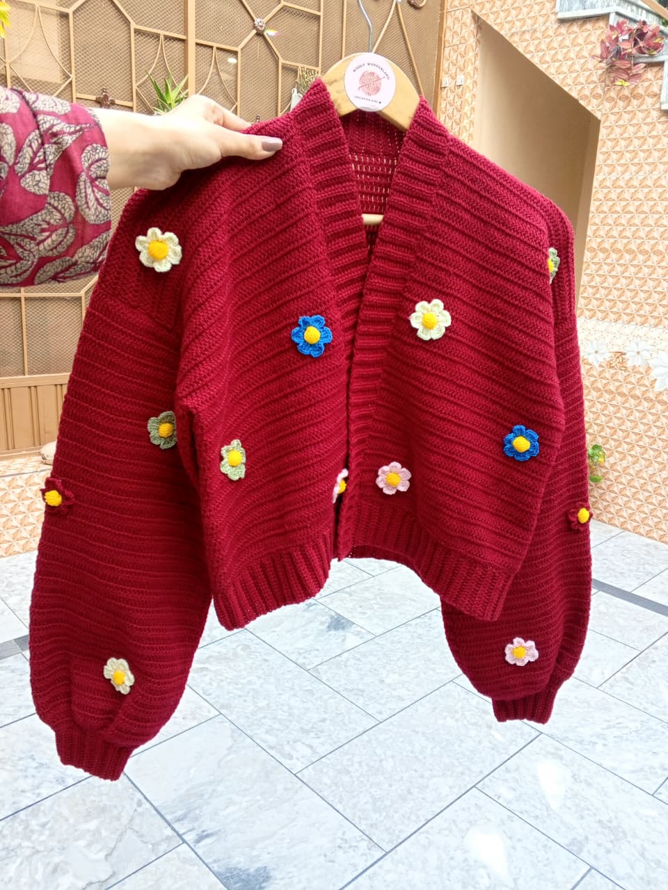 Floral Crochet Cropped Cardigan