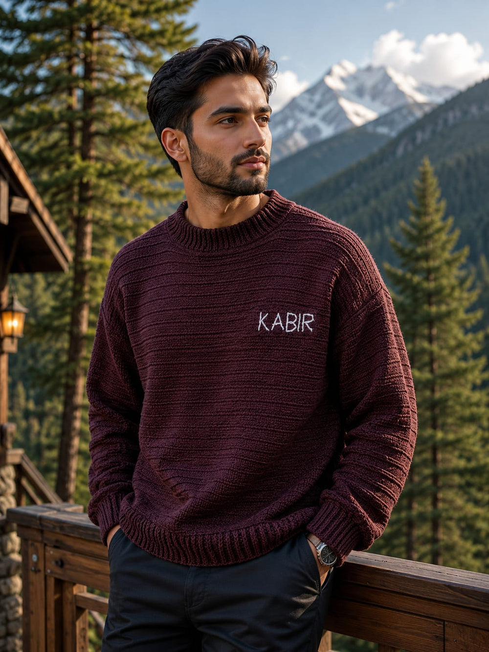 Classic Crew Neck Crochet Sweater for Men