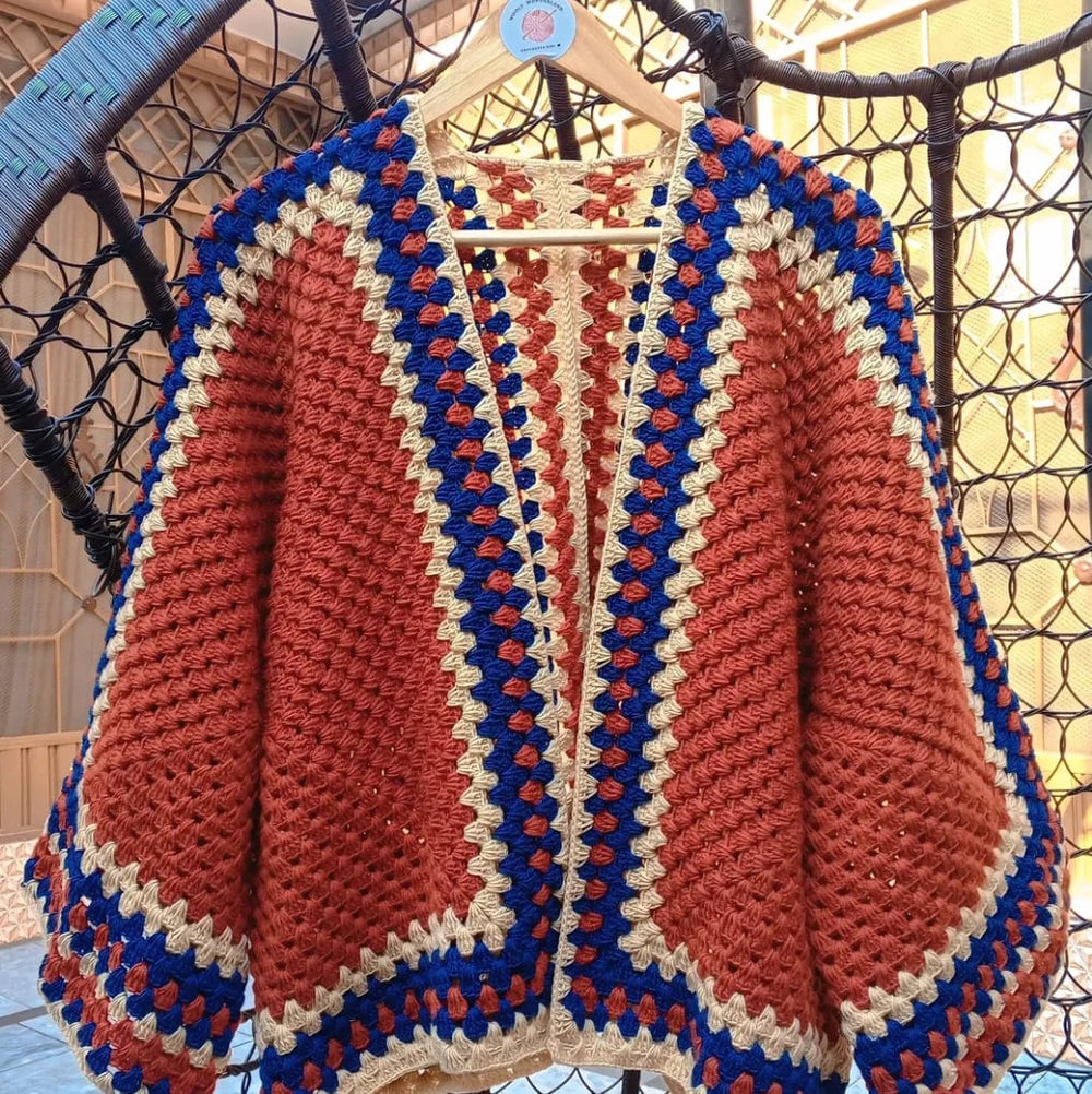Rustic heoxigan Square Crochet Cardigan