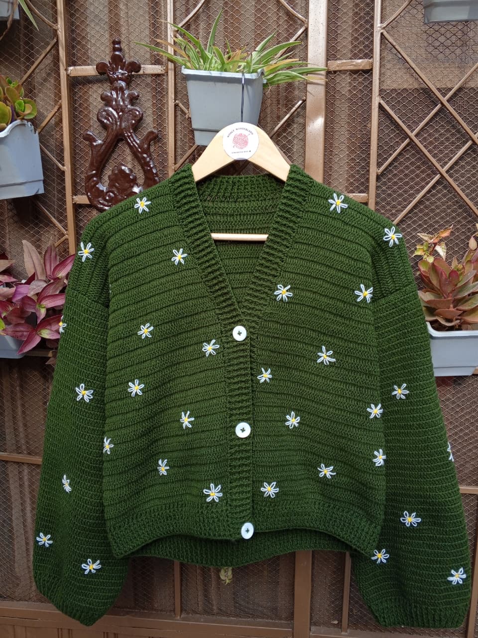 Daisy Embroidery Crochet Cardigan