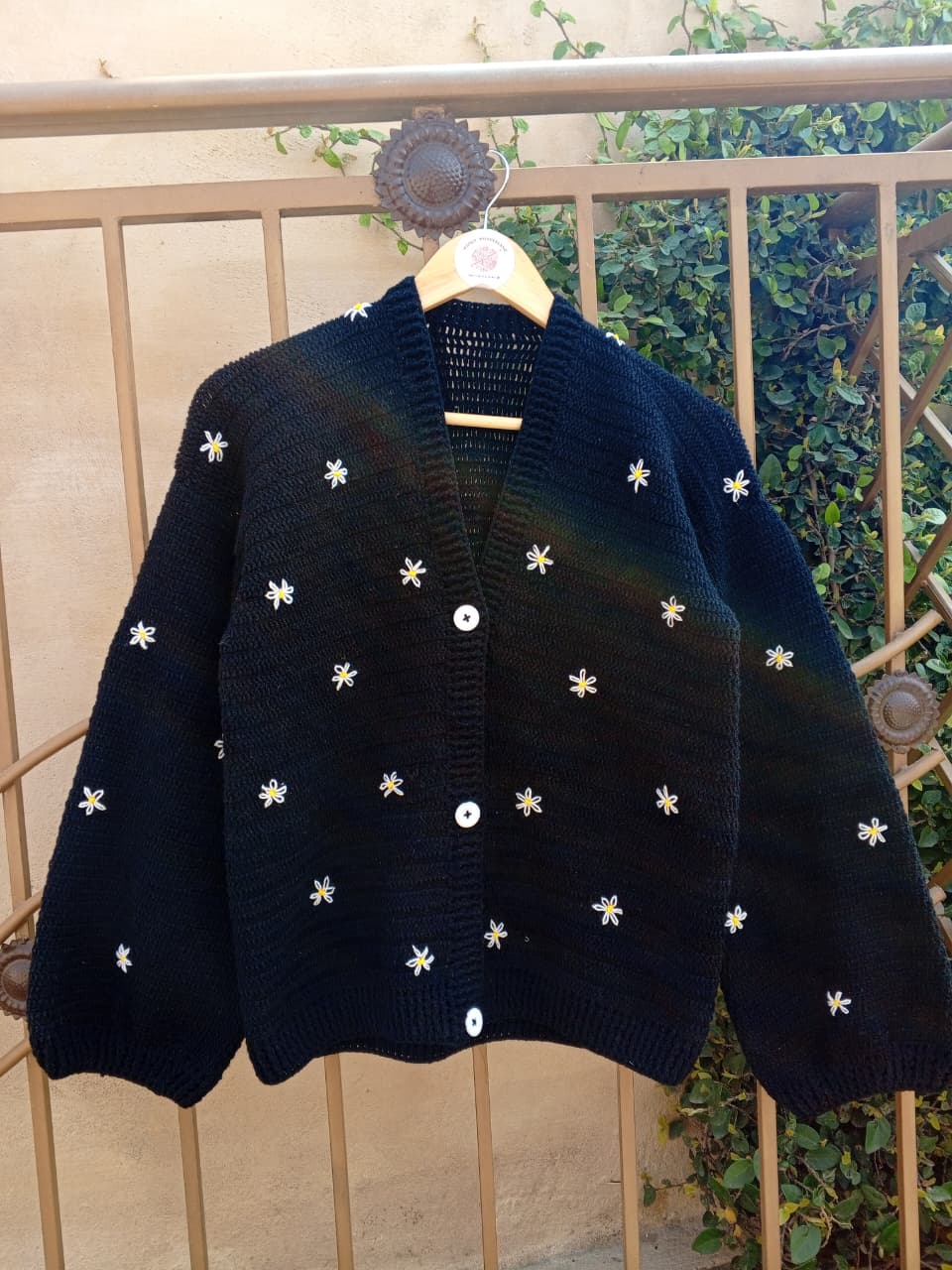 Daisy Embroidery Crochet Cardigan