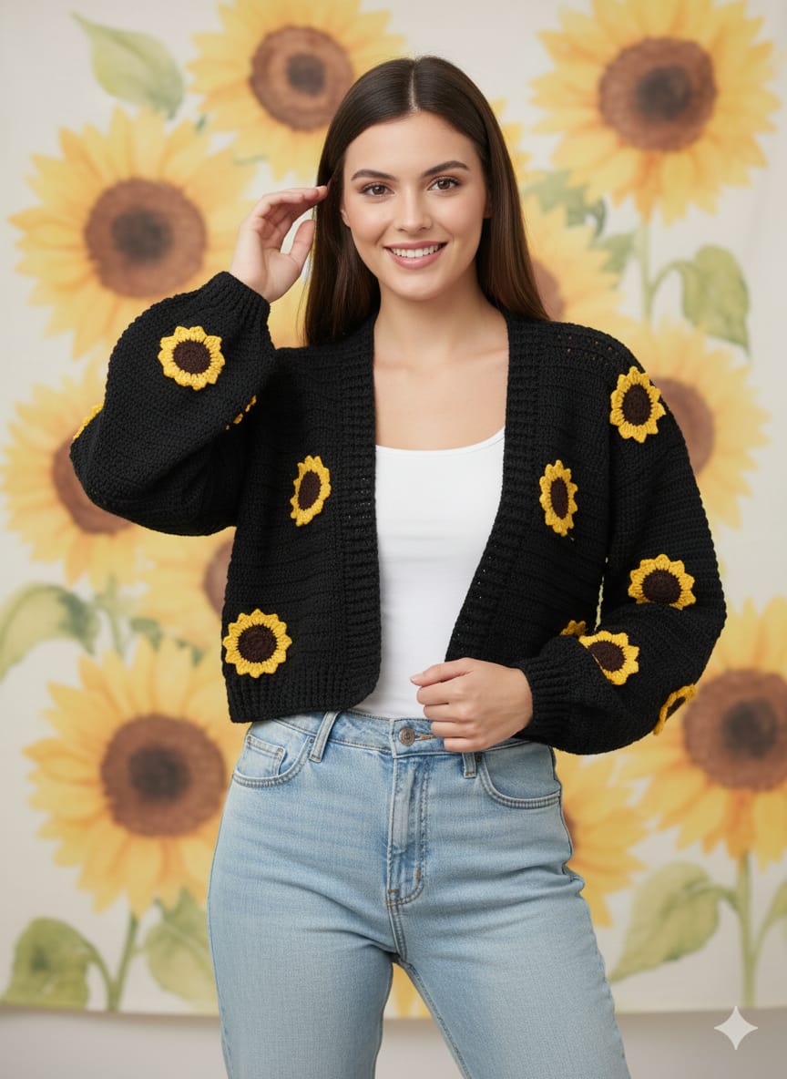 Floral Crochet crop Cardigan