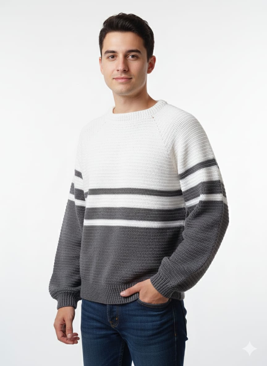 Stripe Oversized Crochet Sweater for Men
