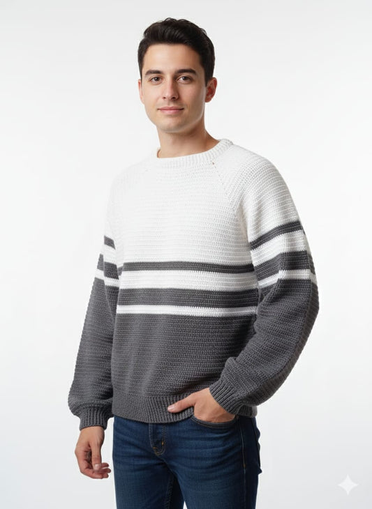 Stripe Oversized Crochet Sweater for Men