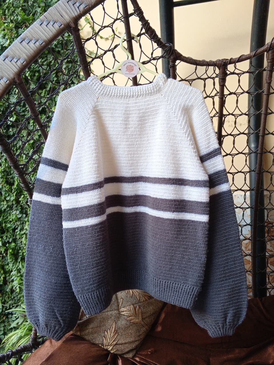 Stripe Oversized Crochet Sweater for Men