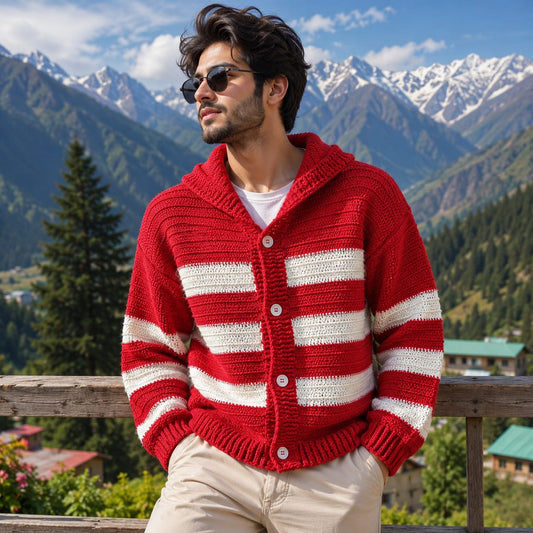 Red Stripe Crochet Cardigan