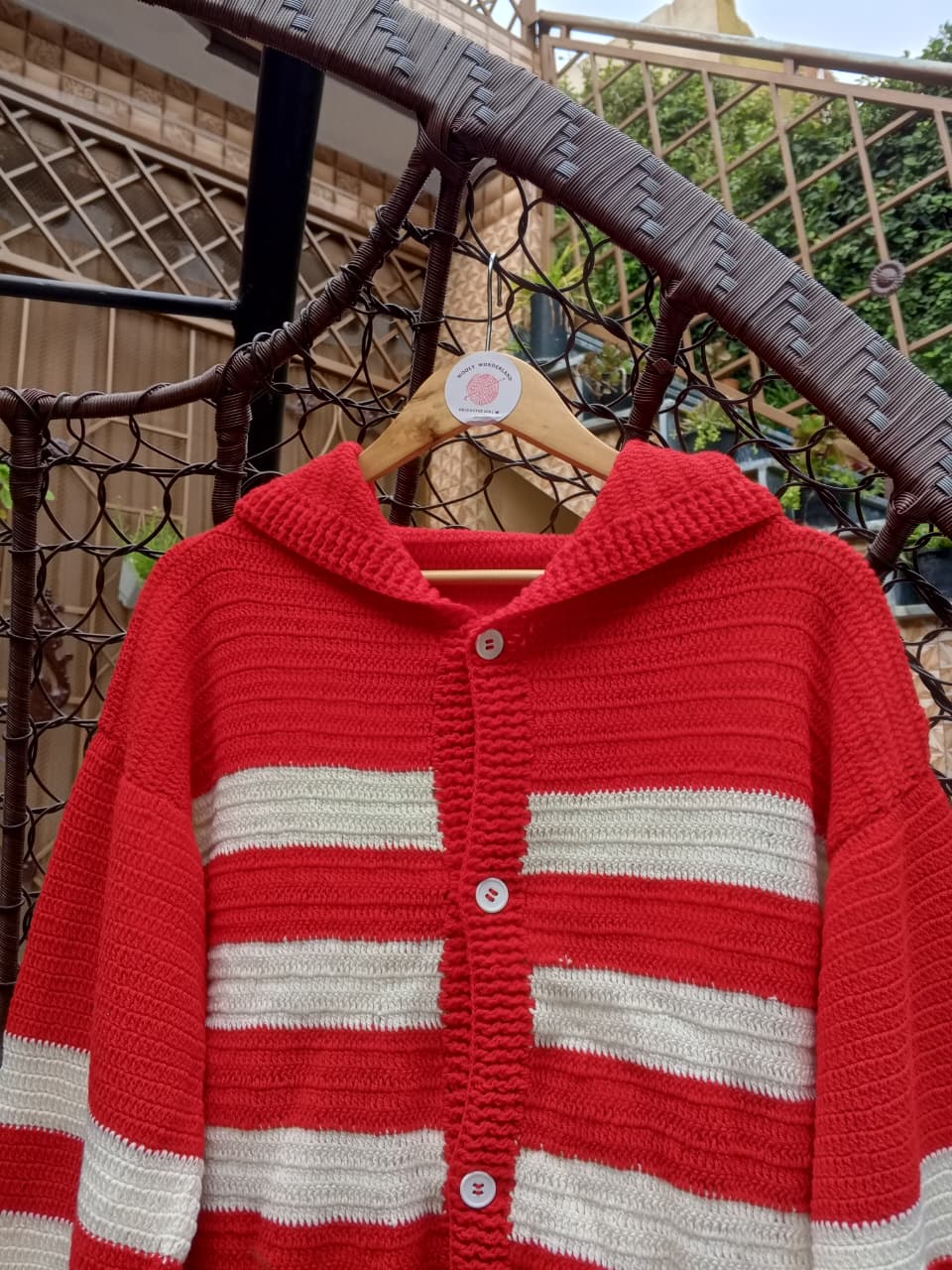Red Stripe Crochet Cardigan