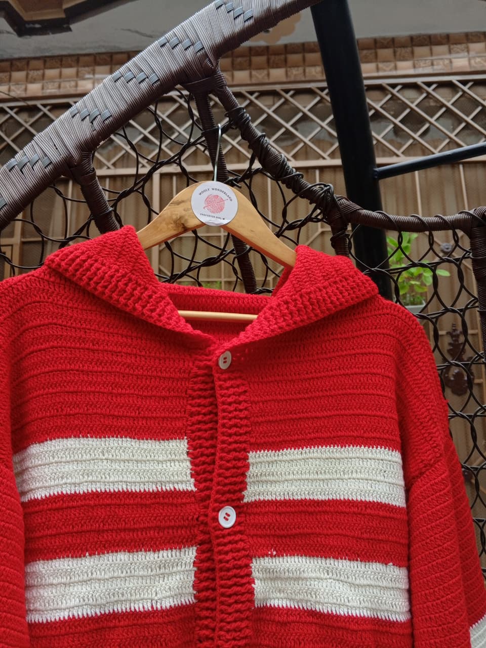 Red Stripe Crochet Cardigan