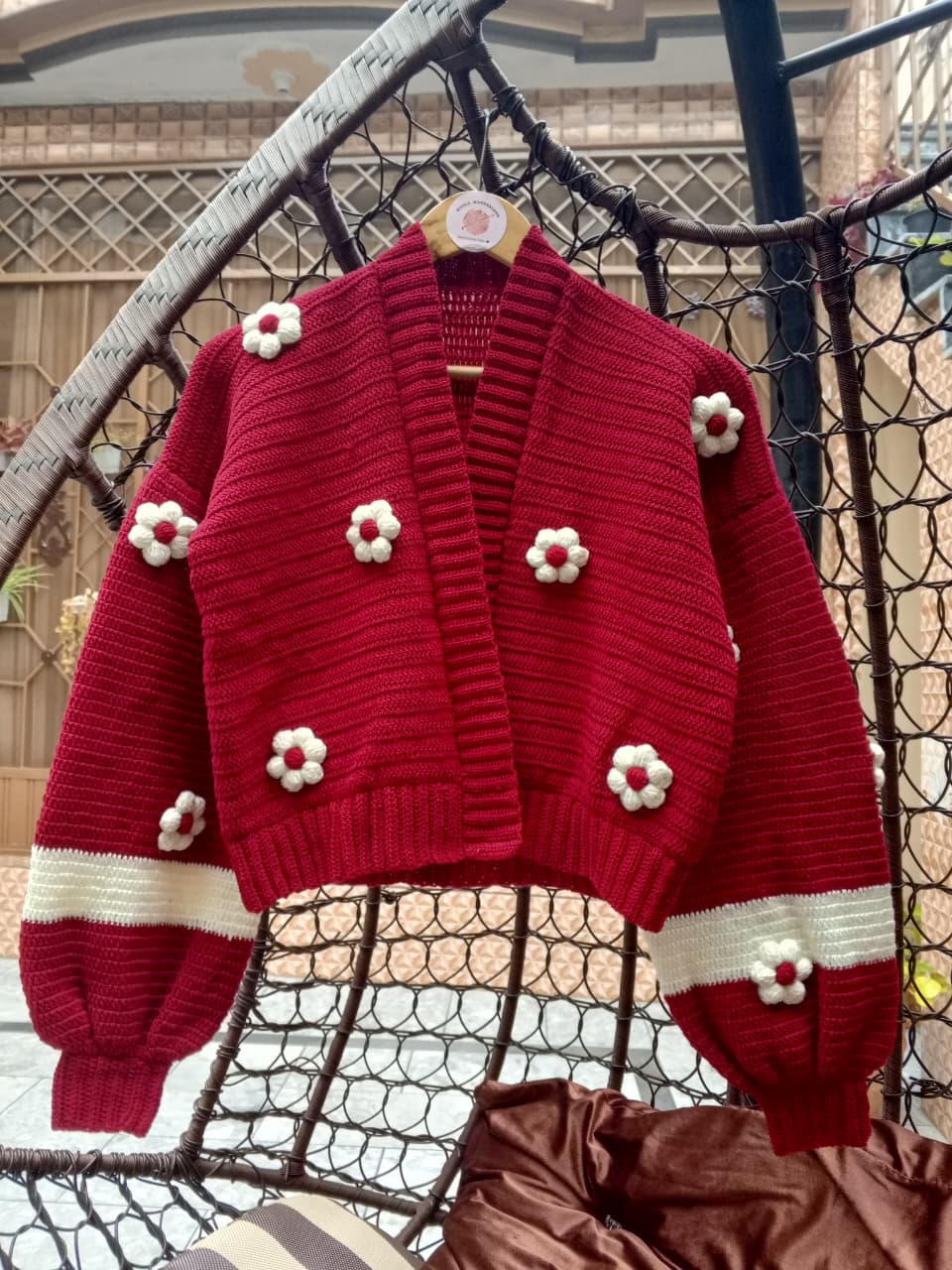 Maroon Daisy Crochet Cardigan