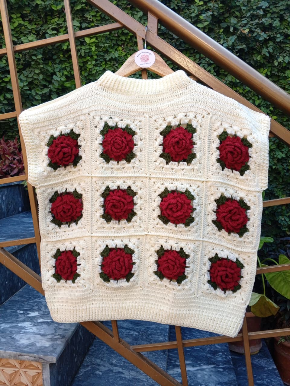 Rose Granny Square Crochet Vest