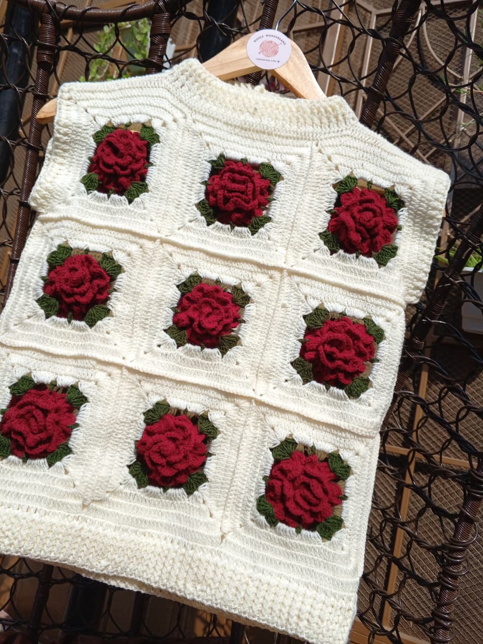 Rose Granny Square Crochet Vest