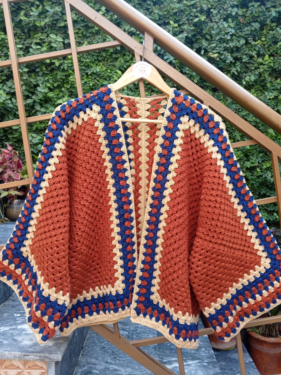 Rustic heoxigan Square Crochet Cardigan