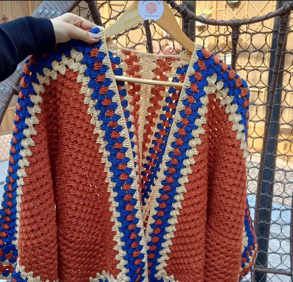 Rustic heoxigan Square Crochet Cardigan