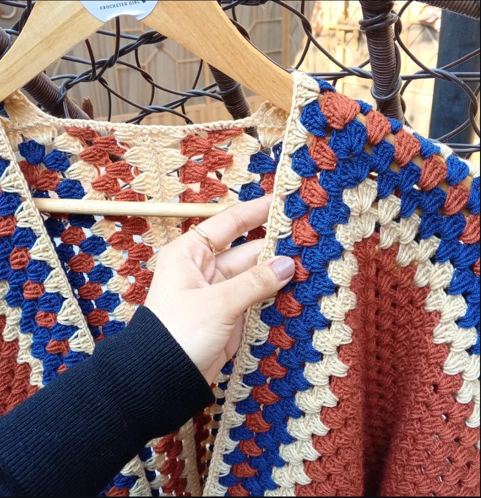 Rustic heoxigan Square Crochet Cardigan