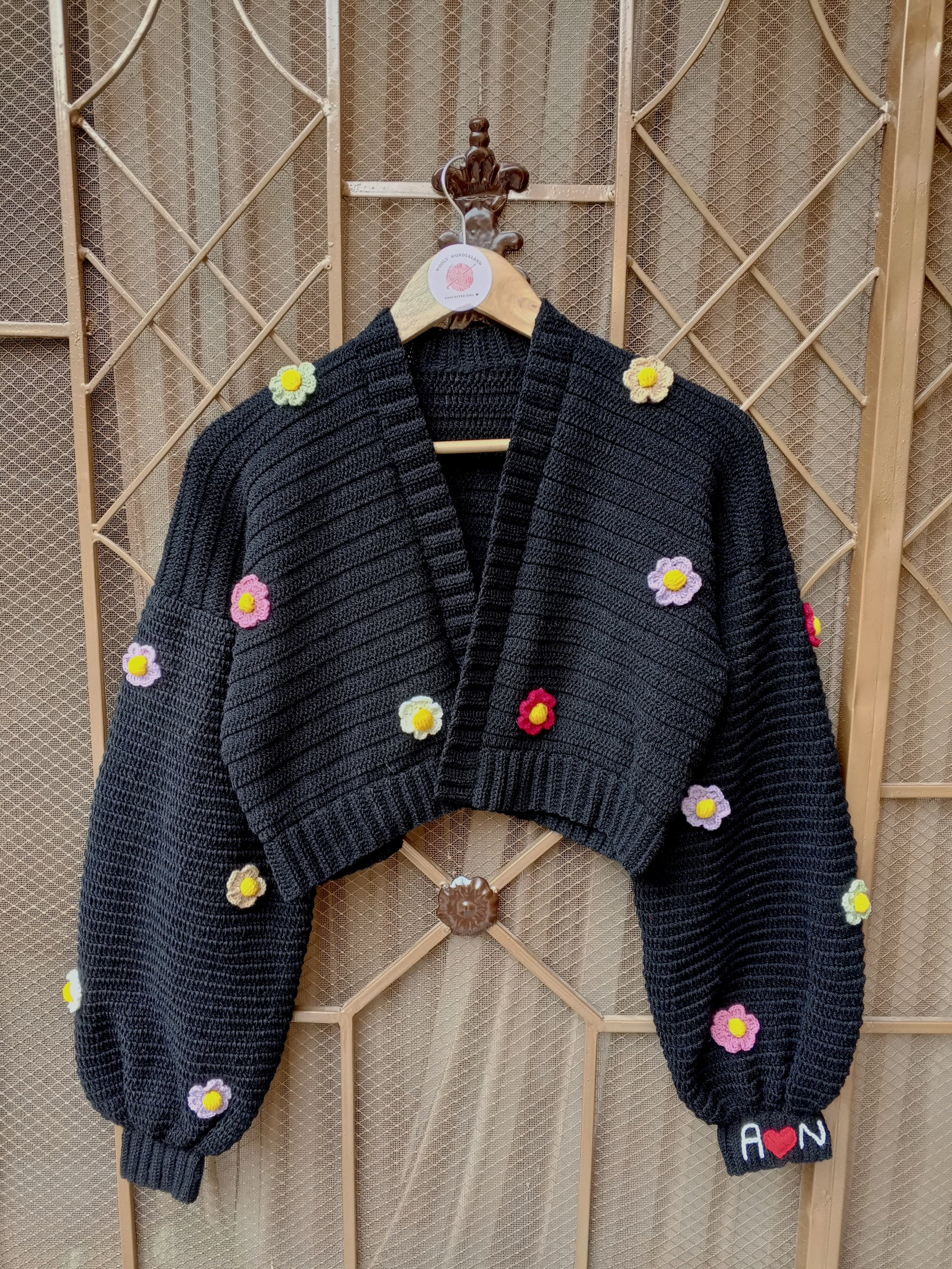 Floral Crochet Cropped Cardigan