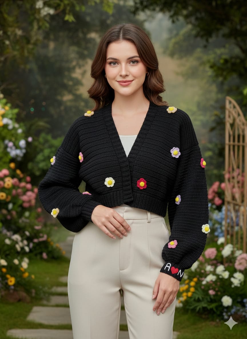 Floral Crochet Cropped Cardigan
